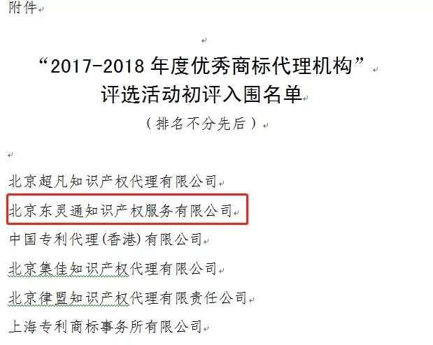 2017-2018年度優(yōu)秀商標(biāo)代理機構(gòu)